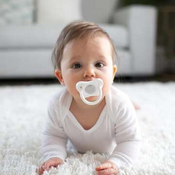 Dr. Brown's HappyPaci 100% Silicone Baby Pacifier, Contoured One-Piece Design, White, Blue, Light Blue, 0-6m, BPA-Free, 6 Pack