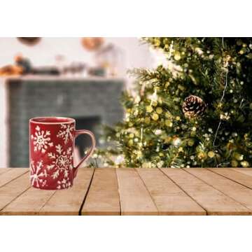 tag 16 oz. Red & White Snowflakes Coffee Tea Hot Chocolate Cocoa Mug XMAS Festive Winter Holidays Kitchen Dining Tabletop Drinking Decor Decoration Snowflake Mug Red