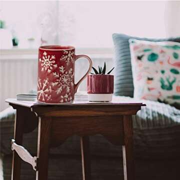 tag 16 oz. Red & White Snowflakes Coffee Tea Hot Chocolate Cocoa Mug XMAS Festive Winter Holidays Kitchen Dining Tabletop Drinking Decor Decoration Snowflake Mug Red