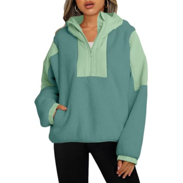 Panadila Womens Half Zip Pullover with Pockets Sherpa Hoodie Oversized Hooded Sweatshirt Warm Fleece...
