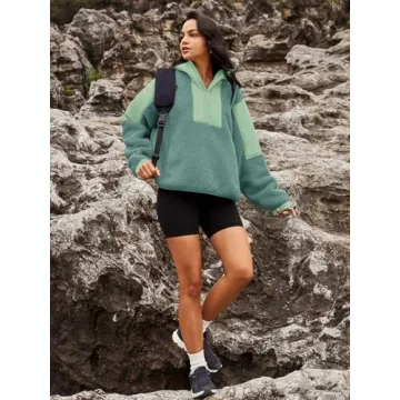 Panadila Womens Half Zip Pullover with Pockets Sherpa Hoodie Oversized Hooded Sweatshirt Warm Fleece Jackets(Sage,XL)