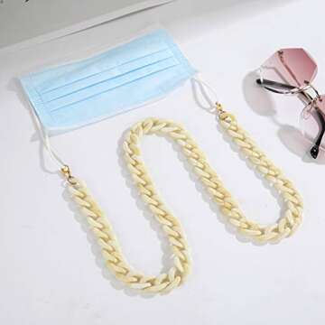 EUEAVAN Fashion Twist Link Acrylic Eyeglass Chain Marble Texture Sunglasses Holder Eyewear Retainer Stylish Eyeglass Chain for Women-Mask Holder Chain (Creamy white)