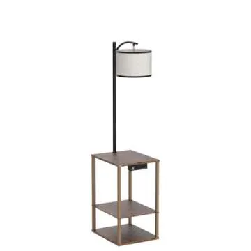 SUNMORY Floor Lamp with Table, End Table with Lamp, Shelves, Charging Station(USB & AC Port), 3-Color Temperature LED Bulb, Side Table Lamps for Living Room, Bedroom, Office, Rustic Brown