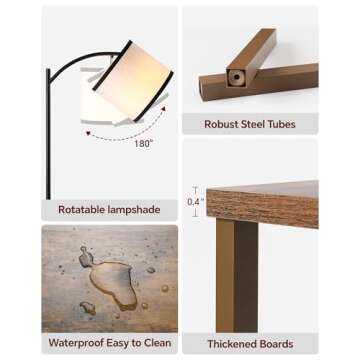 SUNMORY Floor Lamp with Table, End Table with Lamp, Shelves, Charging Station(USB & AC Port), 3-Color Temperature LED Bulb, Side Table Lamps for Living Room, Bedroom, Office, Rustic Brown