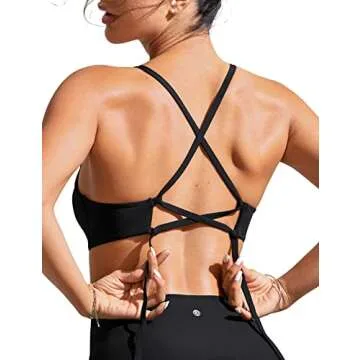 CRZ YOGA Women's Bikini Top Lace Up V Neck Swimsuits Crisscross Bathing Suit Swim Sports Bra Padded Black Medium