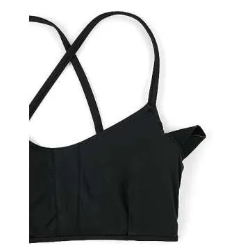 CRZ YOGA Women's Bikini Top Lace Up V Neck Swimsuits Crisscross Bathing Suit Swim Sports Bra Padded Black Medium