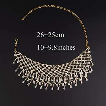 Missgrace Boho Women Dainty Chunky Short Rhinestones Prom Tassel Choker Necklaces for Women Luxurious Bar Party Choker Necklace for Women (Gold)