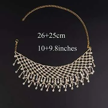 Missgrace Boho Women Dainty Chunky Short Rhinestones Prom Tassel Choker Necklaces for Women Luxurious Bar Party Choker Necklace for Women (Gold)