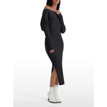 LILLUSORY Womens Fall Sweater Dresses Off The Shoulder Winter Clothes Long Sleeve 2025 Midi Plus Size Fashion Outfits Party Black S