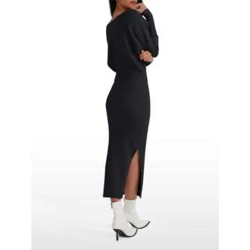 LILLUSORY Womens Fall Sweater Dresses Off The Shoulder Winter Clothes Long Sleeve 2025 Midi Plus Size Fashion Outfits Party Black S