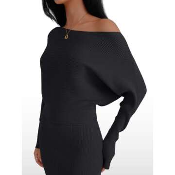LILLUSORY Womens Fall Sweater Dresses Off The Shoulder Winter Clothes Long Sleeve 2025 Midi Plus Size Fashion Outfits Party Black S
