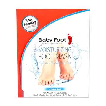 Baby Foot Unscented Non-Peel Moisturing Mask – Hydrate and Refesh Feet in 15-Minute - No Pain Feet...