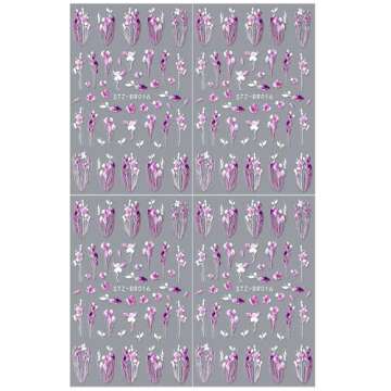 4 Sheet Flower Nail Stickers for Nail Art Stickers Flowers Wisteria Flower Nail Decals Purple Blosso...