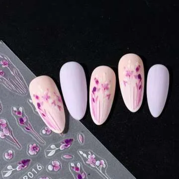 4 Sheet Flower Nail Stickers for Nail Art Stickers Flowers Wisteria Flower Nail Decals Purple Blossoms Petal Sticker Nails Spring Summer Floral Nail Sticker Nail Design Nail Decor Nail Accessories