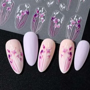 4 Sheet Flower Nail Stickers for Nail Art Stickers Flowers Wisteria Flower Nail Decals Purple Blossoms Petal Sticker Nails Spring Summer Floral Nail Sticker Nail Design Nail Decor Nail Accessories