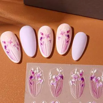 4 Sheet Flower Nail Stickers for Nail Art Stickers Flowers Wisteria Flower Nail Decals Purple Blossoms Petal Sticker Nails Spring Summer Floral Nail Sticker Nail Design Nail Decor Nail Accessories