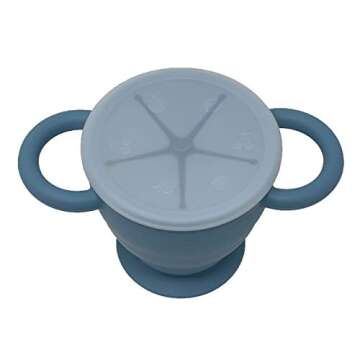 BraveJusticeKidsCo | Snack Attack II Snack Cup | Collapsible Silicone Snack Container | Toddler and Baby Snack Catcher Lid (Blue Steel)