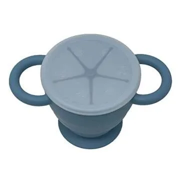 BraveJusticeKidsCo | Snack Attack II Snack Cup | Collapsible Silicone Snack Container | Toddler and Baby Snack Catcher Lid (Blue Steel)