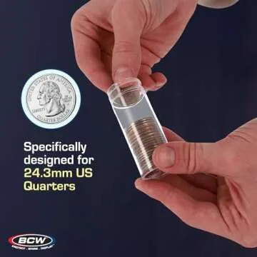 BCW Quarter Coin Storage Tubes - 100 ct | Archival Quality Plastic Coin Holders, Screw-On Caps | Long-Term Coin Storage