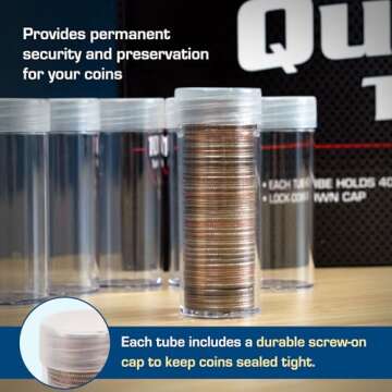 BCW Quarter Coin Storage Tubes - 100 ct | Archival Quality Plastic Coin Holders, Screw-On Caps | Long-Term Coin Storage