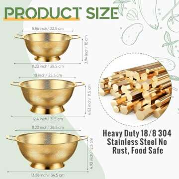 Bokon 3 Pcs Stainless Steel Colander Set Colander Bowl and Sieves 1/3/5 Quart Metal Mesh Strainer Ne...