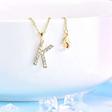Tarsus K Initial Letter 14K Gold Plated Alphabet Pendant Necklace Monogram charm cubic zirconia Jewelry Gifts for Women Teen