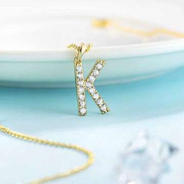 Tarsus K Initial Letter 14K Gold Plated Alphabet Pendant Necklace Monogram charm cubic zirconia Jewelry Gifts for Women Teen