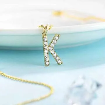 Tarsus K Initial Letter 14K Gold Plated Alphabet Pendant Necklace Monogram charm cubic zirconia Jewelry Gifts for Women Teen