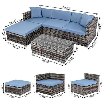 CharaVector Patio Furniture Set, Outdoor Sectional Rattan Sofa Wicker Conversation Couch Set 5 Pieces with Pillows&Coffee Table&Thick Cushions for Backyard Garden Poolside