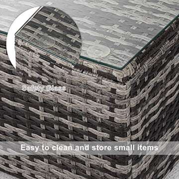 CharaVector Patio Furniture Set, Outdoor Sectional Rattan Sofa Wicker Conversation Couch Set 5 Pieces with Pillows&Coffee Table&Thick Cushions for Backyard Garden Poolside