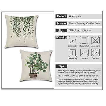 Monkeysell Decorative Throw Pillow Covers, 4 Pack of Green Plant Pattern Cotton Linen Throw Pillow Case Cushion Cover Home Décor Sofa Decorative Pillow 18 X 18 Inch