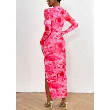 PRETTYGARDEN Women's Bodycon Maxi Dress Fall Spring Fashion Long Sleeve Floral Print Tight Fitted Pa...