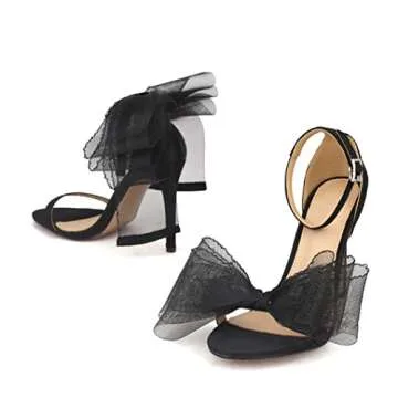 keleimusi Womens Wedding Sandals with Asymmetric Mesh Bows Dress Ankle Strap Stiletto Heels