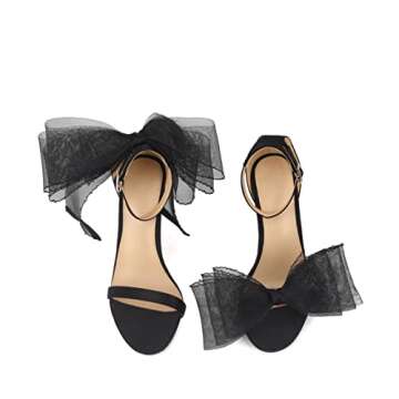 keleimusi Womens Wedding Sandals with Asymmetric Mesh Bows Dress Ankle Strap Stiletto Heels