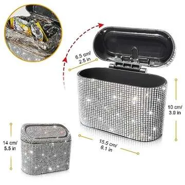 Accmor Bling Car Trash Can with 30pcs Garbage Bags, Vehicle Trash Bin with Lid Auto Dustbin Organize...