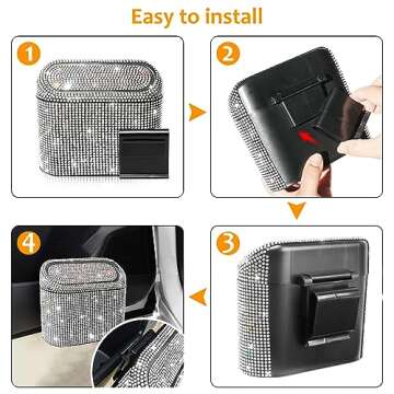 Accmor Bling Car Trash Can with 30pcs Garbage Bags, Vehicle Trash Bin with Lid Auto Dustbin Organizer Garbage Storage, Sparkling Crystal Mini Trash Container Holder