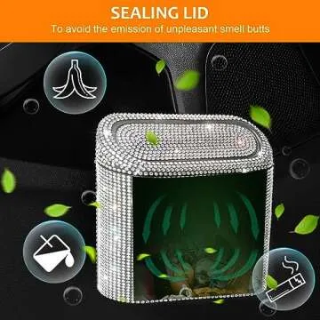 Accmor Bling Car Trash Can with 30pcs Garbage Bags, Vehicle Trash Bin with Lid Auto Dustbin Organizer Garbage Storage, Sparkling Crystal Mini Trash Container Holder