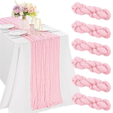 6 Pieces Pink Cheesecloth Table Runner - Elegant Boho Decor for Events