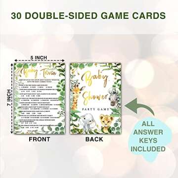 Woodland Baby Shower Games, Baby Trivia Game(30-Pack) With 1 Answer Card, Safari Style Baby Gender R...