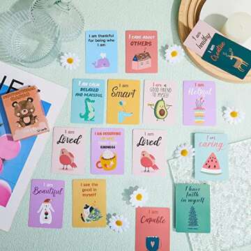 Set of 52 Kids Affirmation Flash Cards Motivational Phrase Meditation Gifts Positive Daily Affirmation Cards for Self Esteem Mindfulness Empowering and Award Focus Relaxation, 2.5 x 3.5 Inch