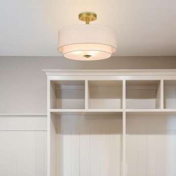 XiNBEi Lighting 3 Light Semi Flush Mount Light, Close to Ceiling Light Fixture with Fabric Shade Ret...