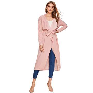 Verdusa Women's Casual Long Sleeve Lapel Outwear Duster Coat Cardigan Pink S