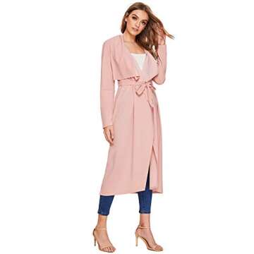 Verdusa Women's Casual Long Sleeve Lapel Outwear Duster Coat Cardigan Pink S