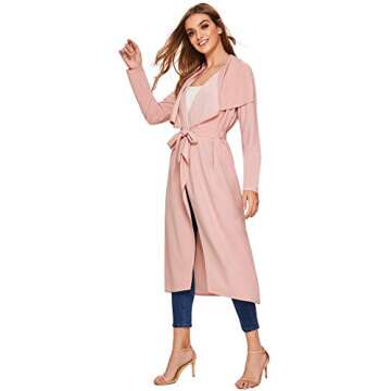 Verdusa Women's Casual Long Sleeve Lapel Outwear Duster Coat Cardigan Pink S