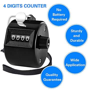FEBSNOW 2 Pack Hand Tally Counter 4 Digital Click Counter for Sport Row School Event (Two black)