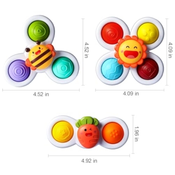 ALASOU 3PCS Suction Cup Spinner Toys for Toddlers Under 3