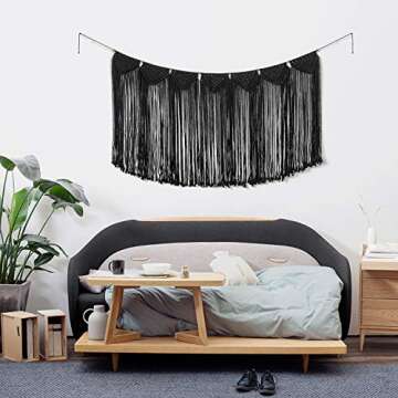 Macrame Woven Wall Hanging Curtain Fringe Garland Banner - Boho Shabby Gothic Wall Decor - Apartment Dorm Living Room Bedroom Baby Nursery Art - Party Backdrop Decoration 47" L x 28" W
