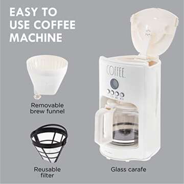 Rae Dunn Programmable Drip Coffee Maker, Coffee Pot for Kitchen, Electric Coffee Machine for Brewing Coffee, Off-White