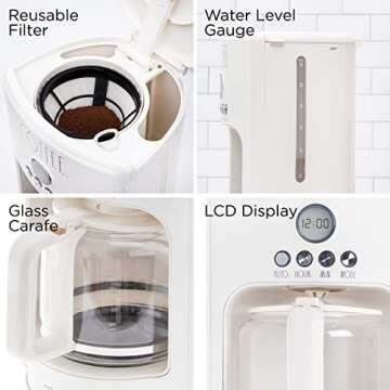 Rae Dunn Programmable Drip Coffee Maker, Coffee Pot for Kitchen, Electric Coffee Machine for Brewing Coffee, Off-White