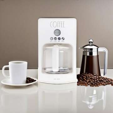 Rae Dunn Programmable Drip Coffee Maker, Coffee Pot for Kitchen, Electric Coffee Machine for Brewing Coffee, Off-White